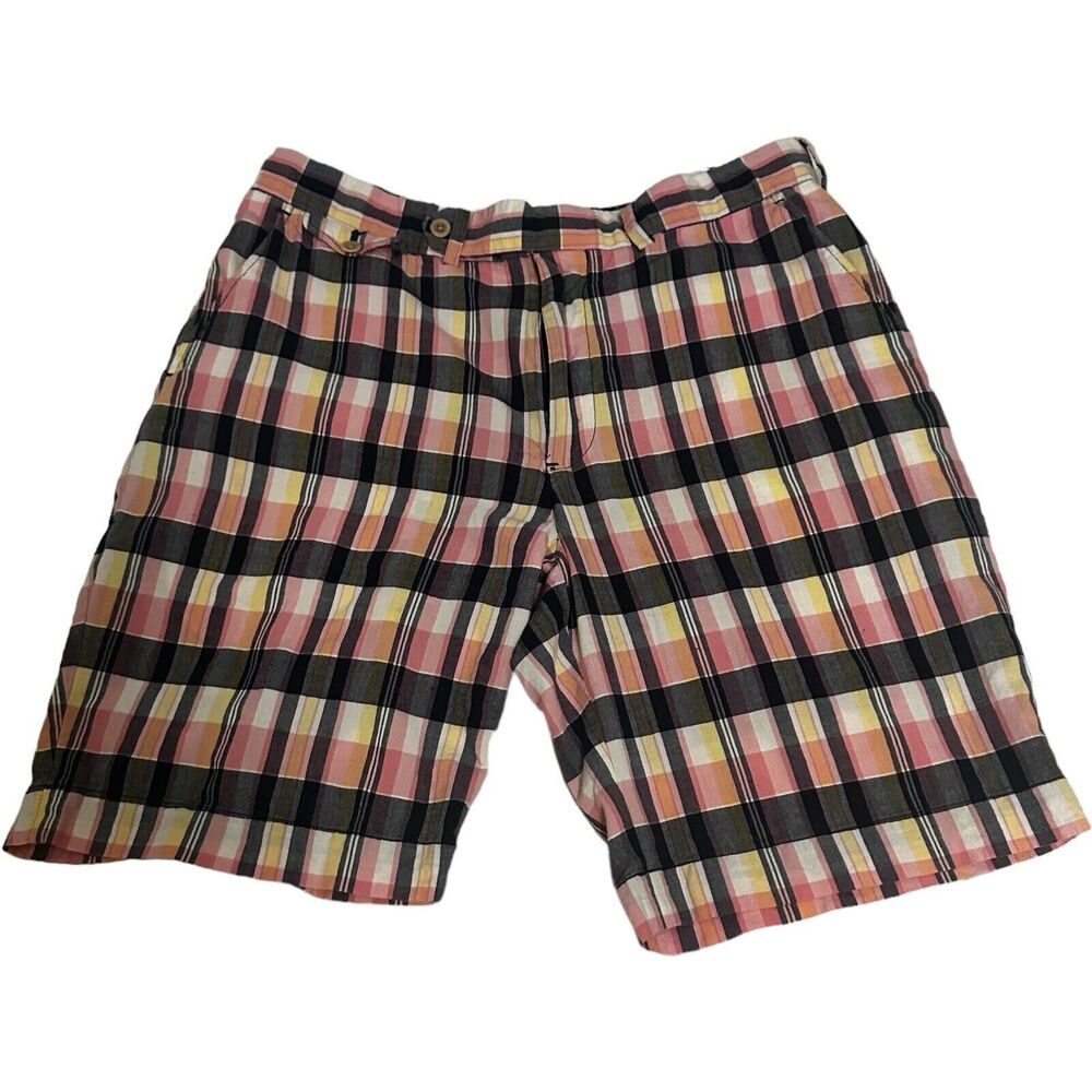 Polo Golf Ralph Lauren Shorts Mens 33 Pink Green Madras Plaid Chino Cotton Logo